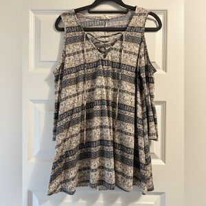 Boho Patterned Cold Shoulder Top